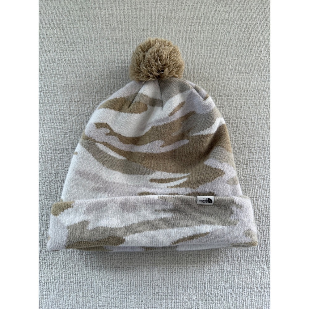NWOT The North Face Adult Ski Tuke Tan Camo Pom Beanie Winter Hat OS Unisex
